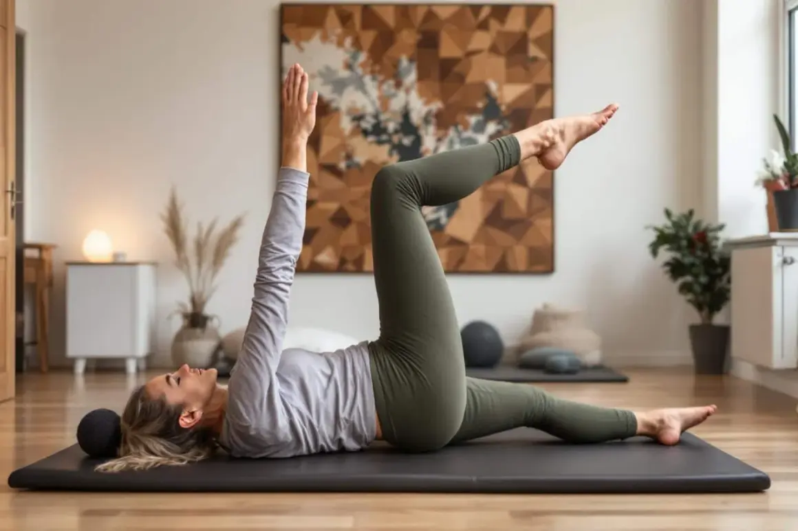 Femme en tenue de sport, pratiquant le Pilates. Le sport à 50 ans, homme ou femme, est essentiel pour rester en forme.