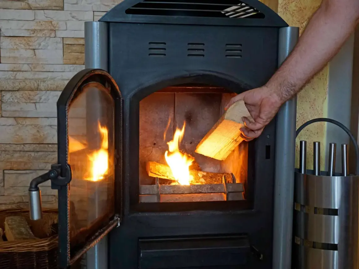 Ein Mann legt Holz in einen brennenden Kamin. Ab wann brennt Holz? Sobald es trocken ist und Zündmaterial vorhanden ist.