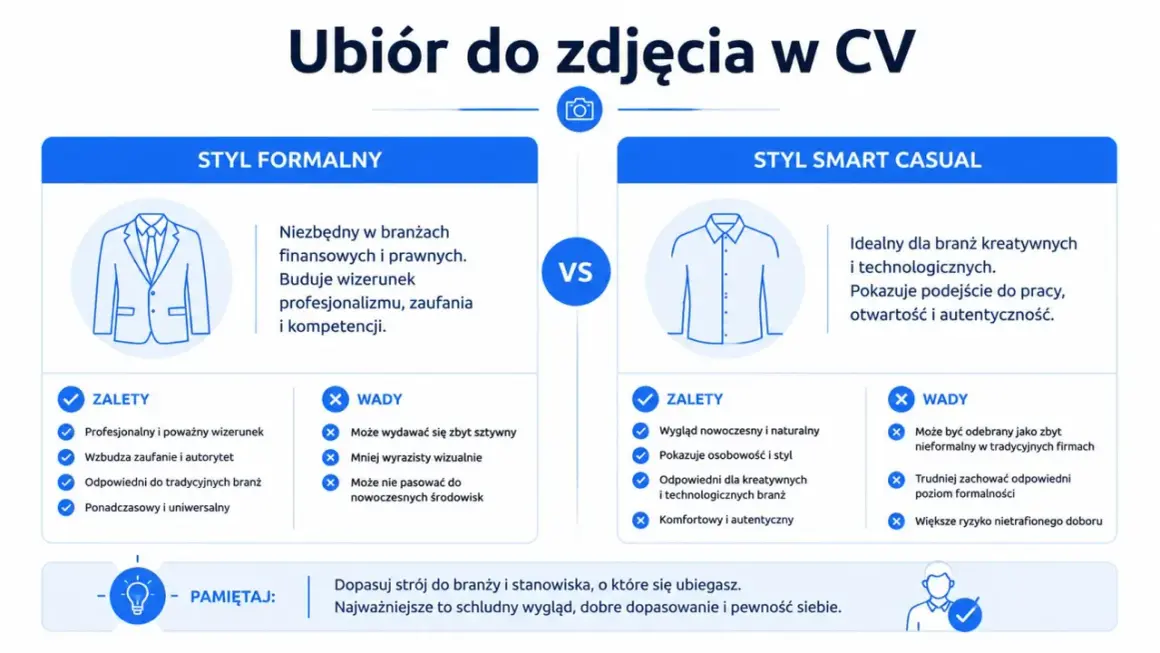 Styl formalny i smart casual na zdjęcie do CV. Wybierz strój dopasowany do branży, by zrobić dobre wrażenie.