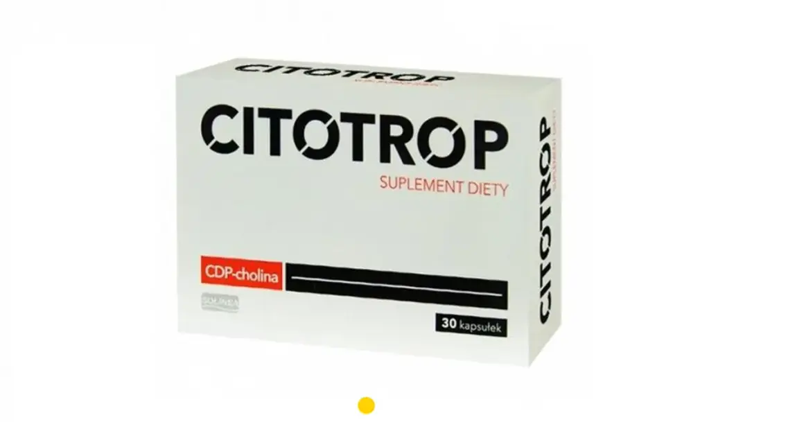 Opakowanie suplementu diety Citotrop na co? Zawiera CDP-cholinę, 30 kapsułek.