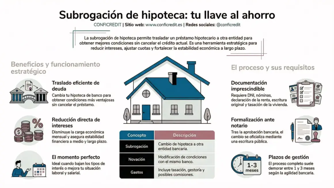 La subrogación de hipoteca es clave para ahorrar. Cambia tu préstamo a otra entidad para mejores condiciones, reduciendo intereses y cuotas.