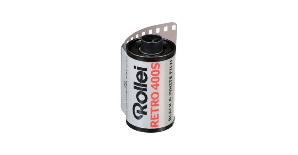 A roll of Rollei Retro 400S black & white film, ready to capture timeless moments.