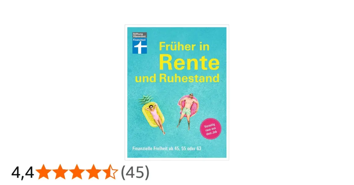 Buchcover: "Früher in Rente und Ruhestand" mit Menschen im Pool. Zeigt, wie man vorzeitig in Rente gehen kann.