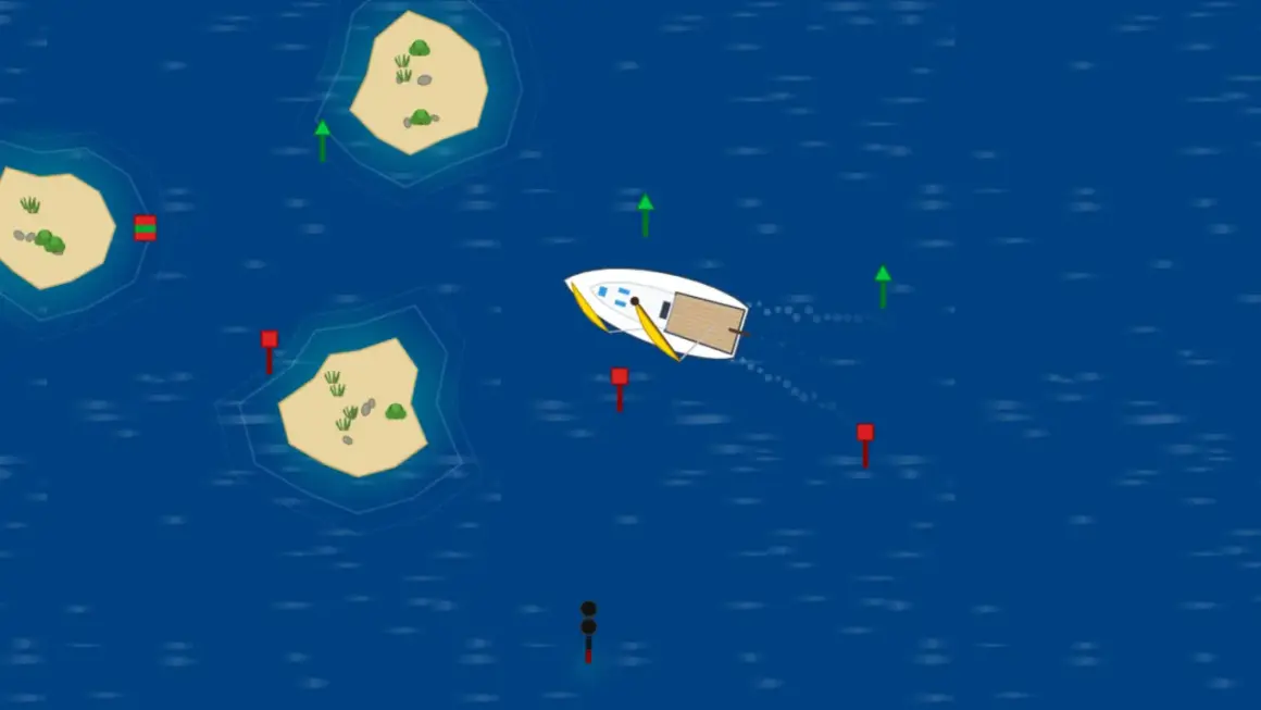 Navigazione in un sistema IALA: una barca a vela passa tra isole e boe verdi e rosse.