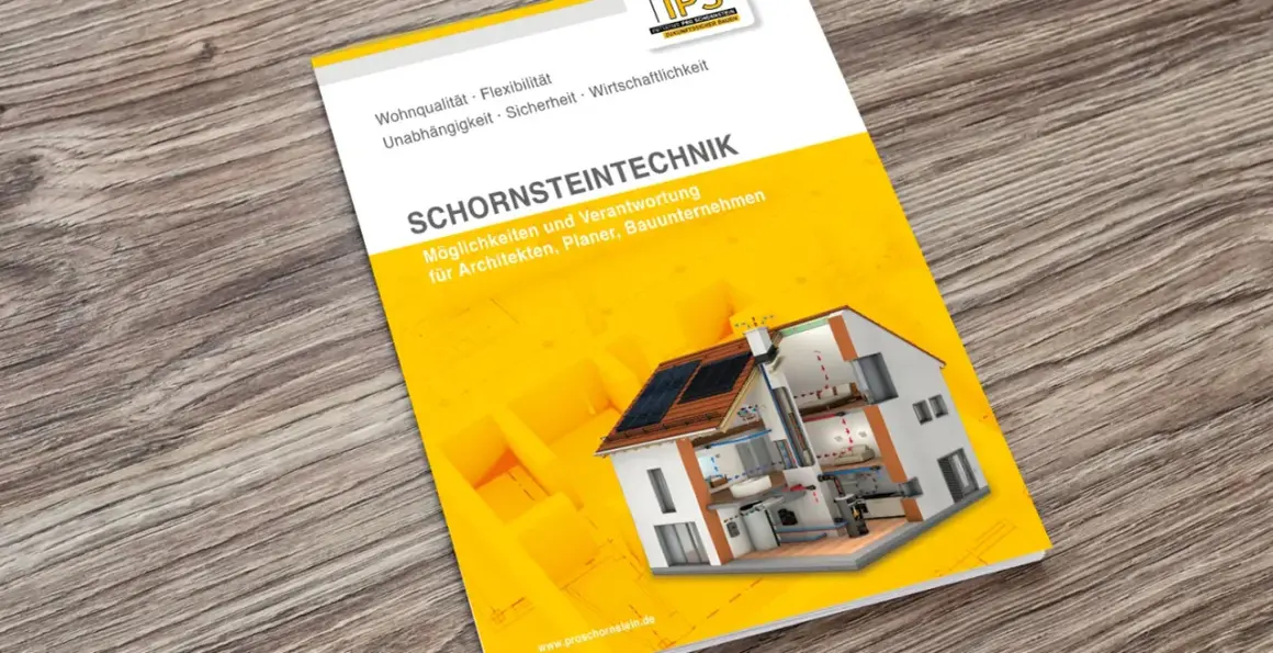 Broschüre zeigt ein Haus im Querschnitt, das die Funktion eines Schornsteins erklärt. Was ist ein Schornstein? Hier erfahren Sie mehr.