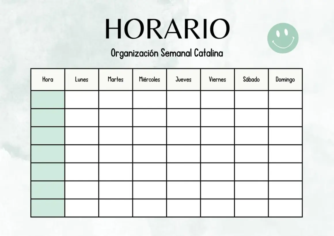 Calendario semanal por horas para la organización de Catalina.