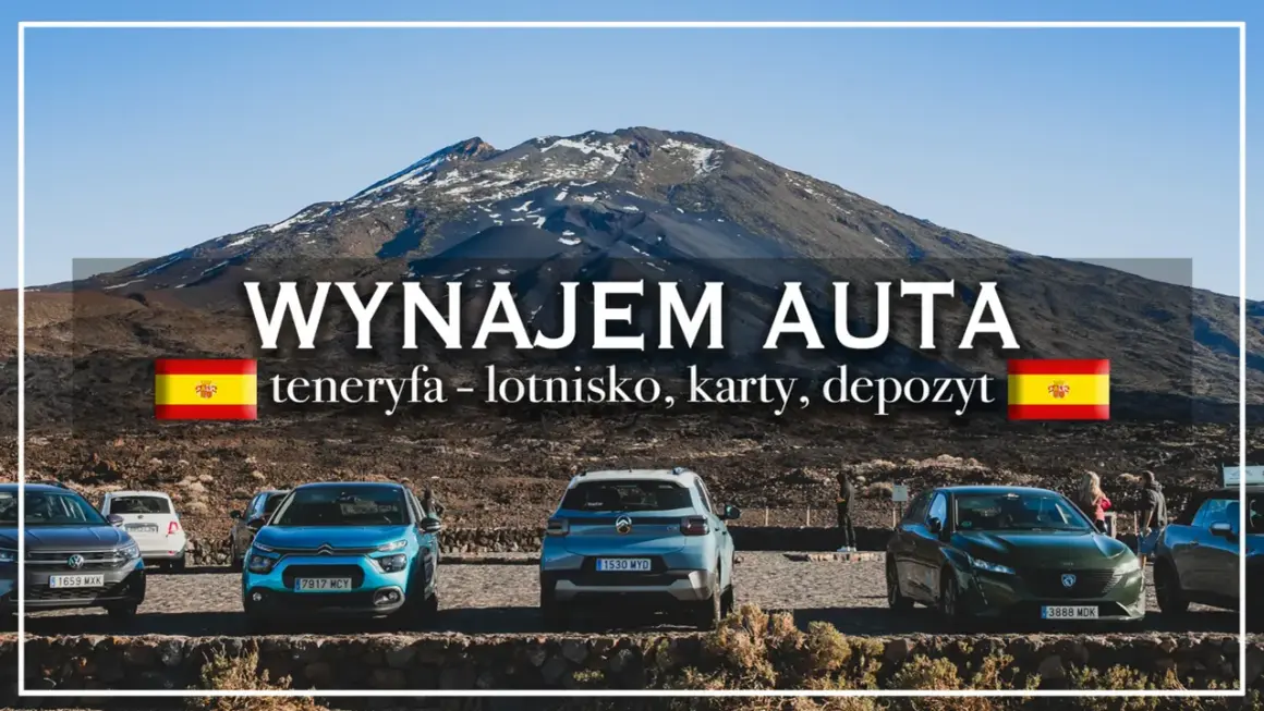 Tanie teneryfa wynajem samochodu bez depozytu. Kilka aut na tle wulkanu. Idealne na wakacje!