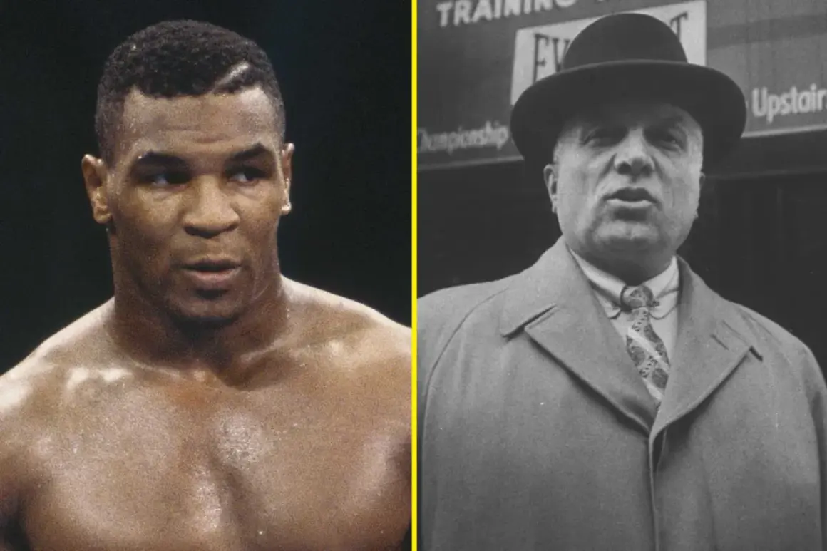 Mike Tyson's intense gaze meets the camera, a stark contrast to the distinguished gentleman in a hat and coat, who trained Mike Tyson to become a legend.