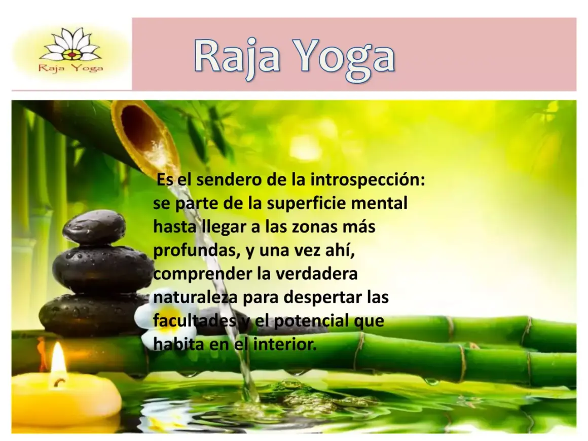 Raja Yoga: el sendero de la introspección. Piedras apiladas, bambú y una vela evocan la paz interior y el despertar de facultades.