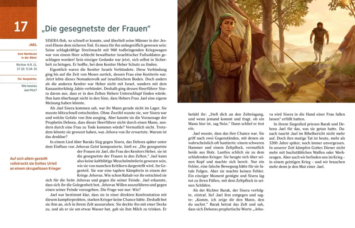 Jael, eine Frau aus der Bibel, schlägt den feindlichen Heerführer Sisera mit einem Zeltpflock.