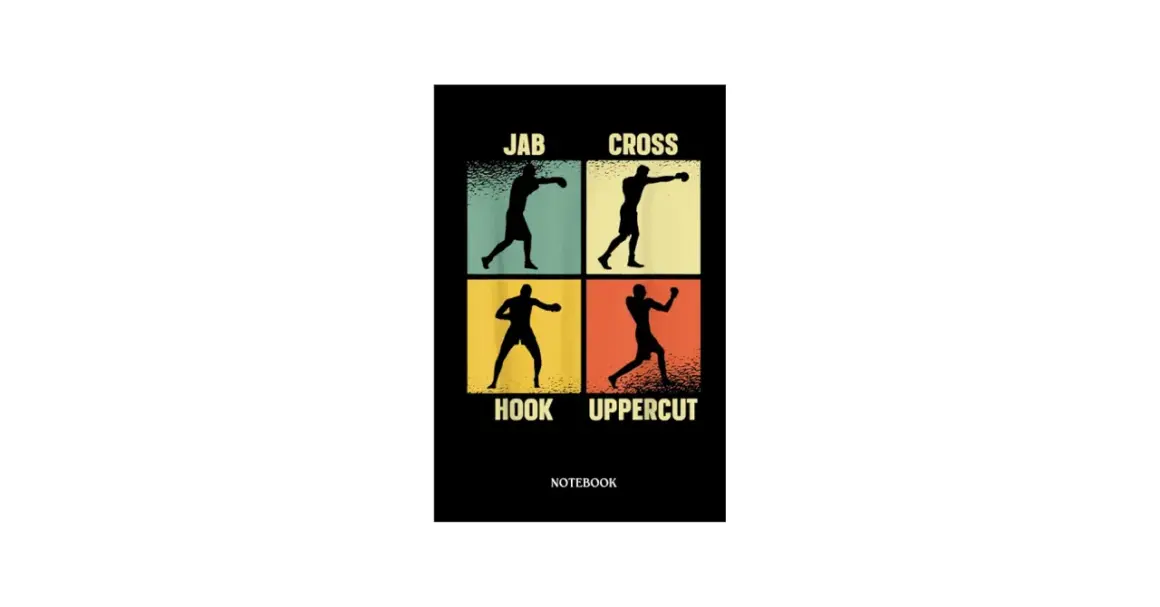 Fyra boxningsslag: jab, cross, hook och uppercut, illustrerade i silhuett mot färgglada bakgrunder.