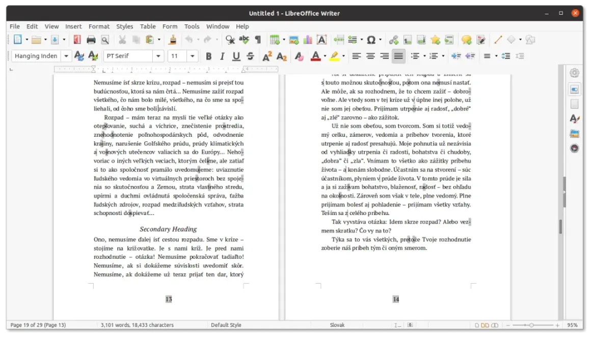 Porównanie LibreOffice vs OpenOffice: zrzut ekranu z edytora tekstu LibreOffice Writer, pokazujący dwa dokumenty obok siebie.