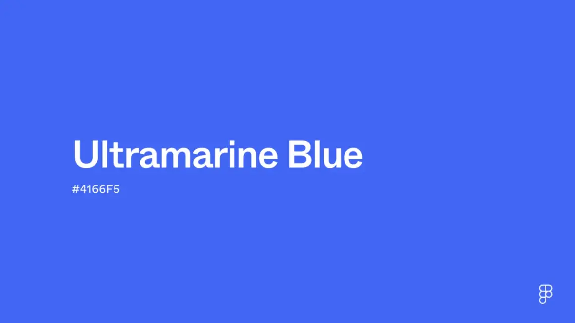 The color ultramarine blue is a vibrant, deep blue, as shown on this screen with the text "Ultramarine Blue" and its hex code #4166F5.