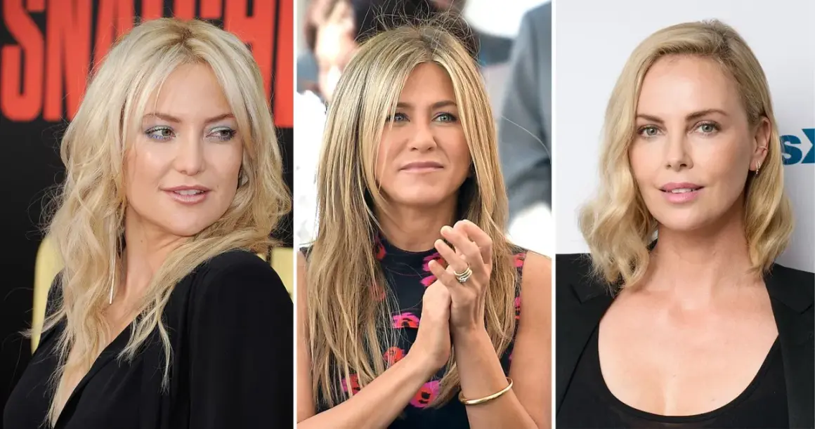 Drei Frauen mit verschiedenen blonden Haartönen: Kate Hudson, Jennifer Aniston und Charlize Theron. Welcher blondton steht mir?