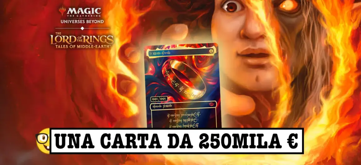 Magic: The Gathering card featuring the One Ring from Lord of the Rings, with a fiery background and text.