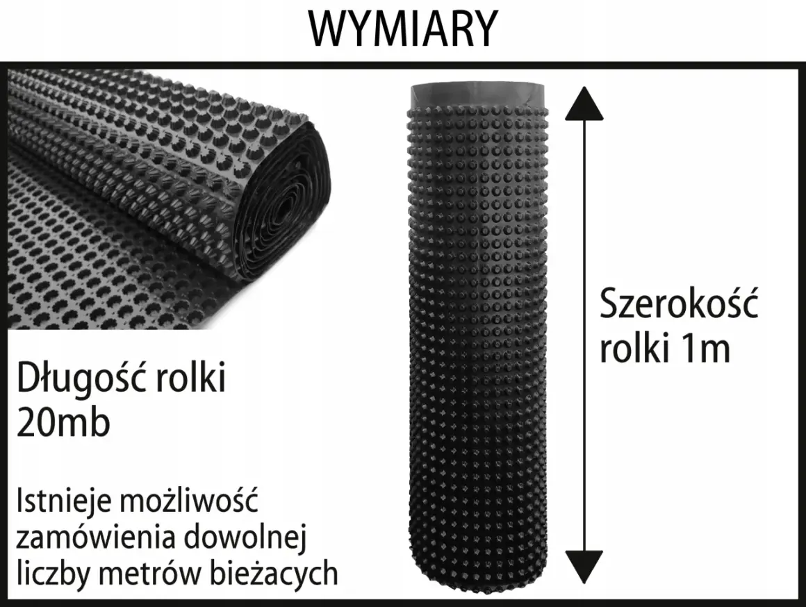 Folia kubełkowa wymiary: rolka 20mb, szerokość 1m. Możliwość zamówienia dowolnej liczby metrów bieżących.