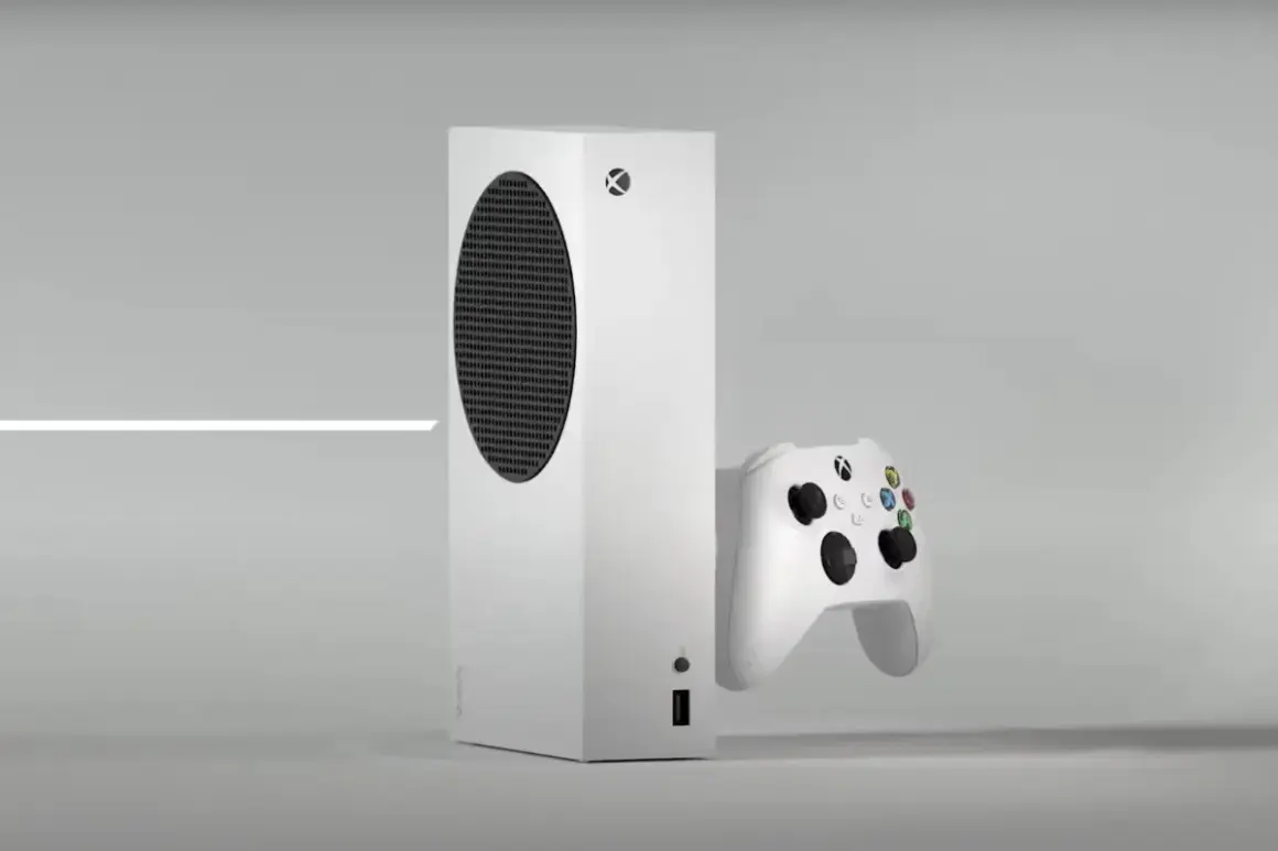 Biała konsola Xbox Series S i biały kontroler na szarym tle. To jest co to jest Xbox.