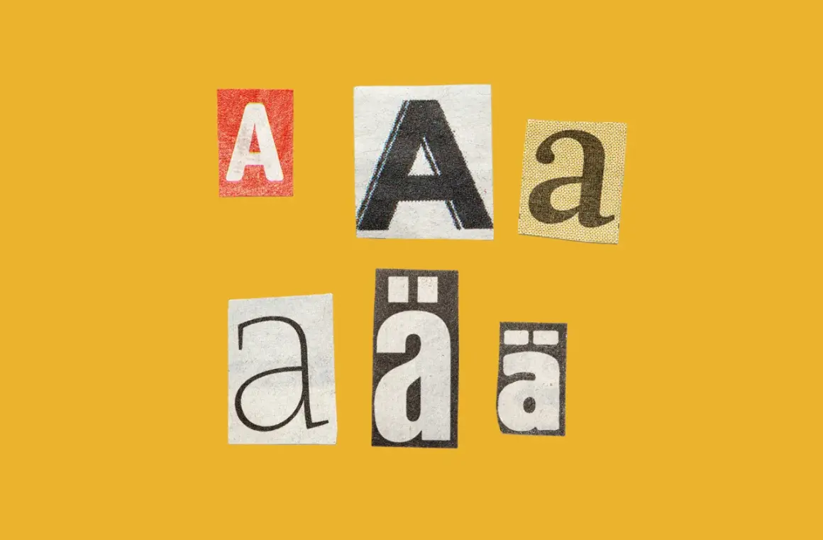 Collage of cut-out letters "A" and "a" in various fonts and colors, exploring font psychology.