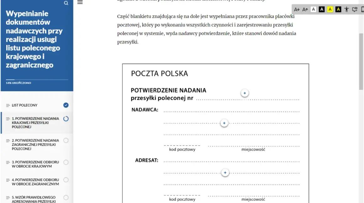 Formularz "Potwierdzenie nadania przesyłki poleconej" Poczty Polskiej. Wypełniany przez pracownika poczty, stanowi dowód nadania.