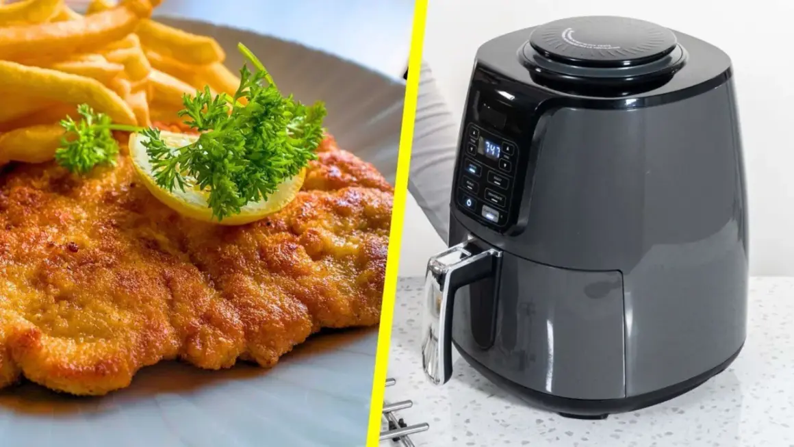 Knuspriges Schnitzel mit Pommes und ein Airfryer – die perfekte Kombination für eine schnelle und gesunde Mahlzeit.