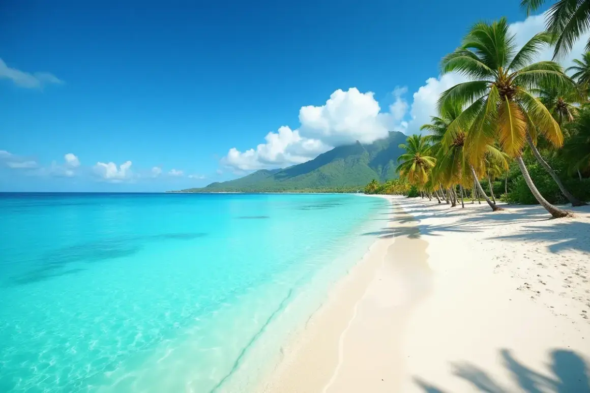 Rajska plaża z palmami i turkusową wodą, idealne miejsce, kiedy na Mauritius.