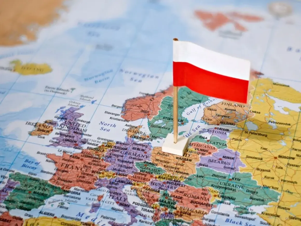 Flaga Polski na mapie Europy.