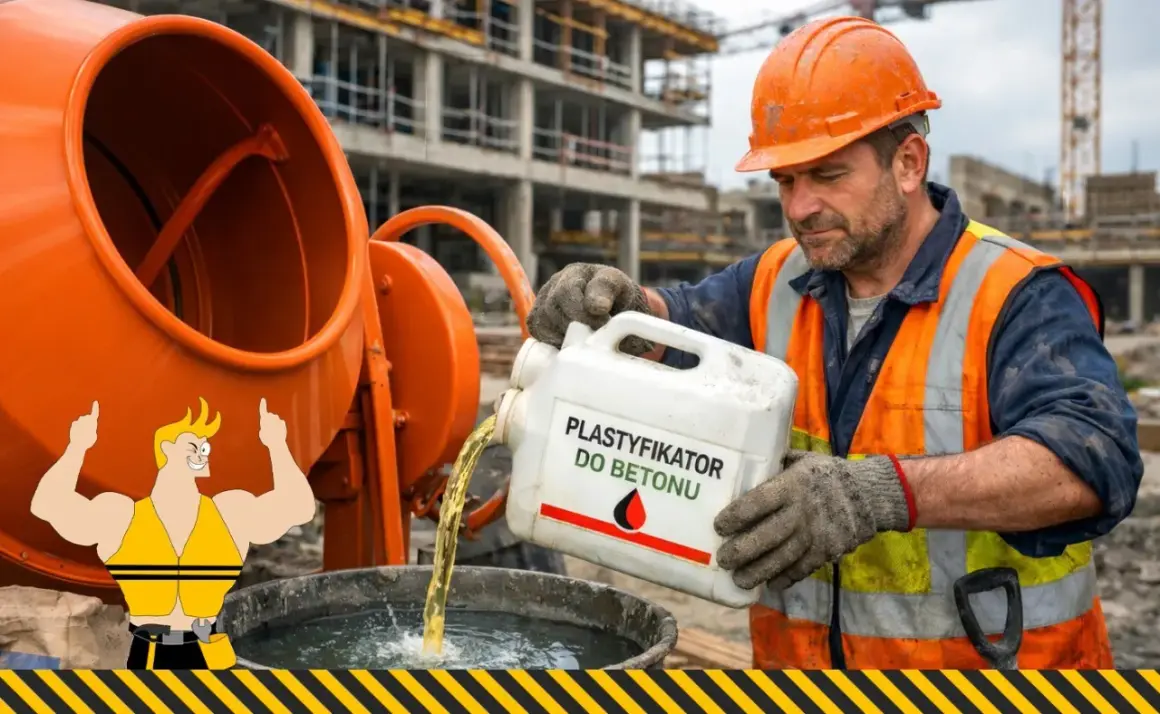 Budowlaniec dodaje plastyfikator do betonu. Zastanawiasz się, ile plastyfikatora na worek cementu? Sprawdź instrukcję!