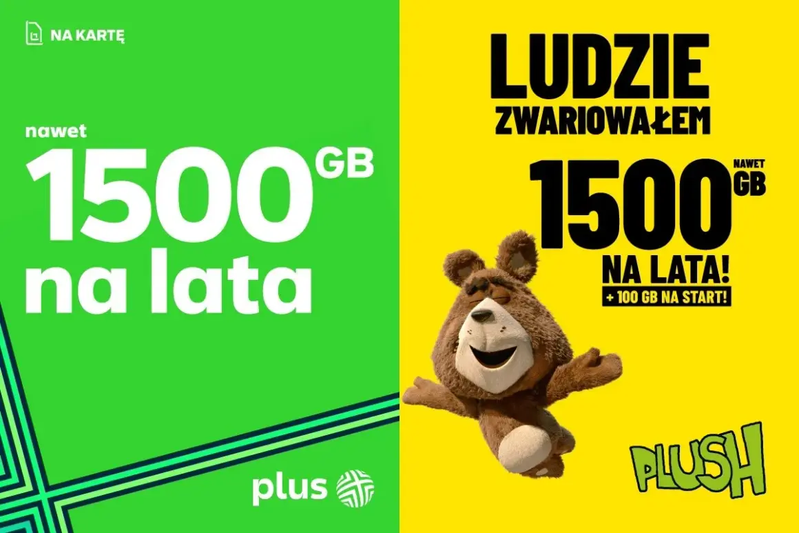 Plus na kartę: nawet 1500 GB na lata! Miś z Plush zachęca do skorzystania z oferty.