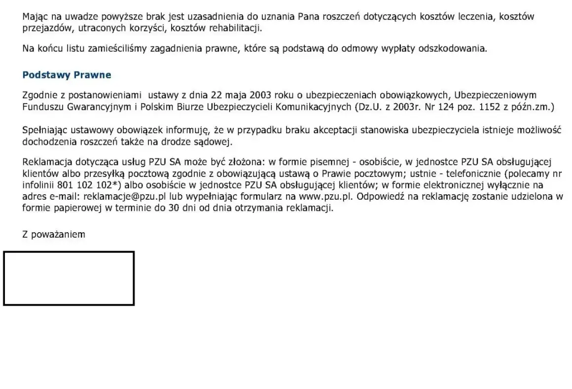 PZU wykaz chorób do odszkodowania - informacje o podstawach prawnych i procedurze reklamacyjnej usług PZU SA.