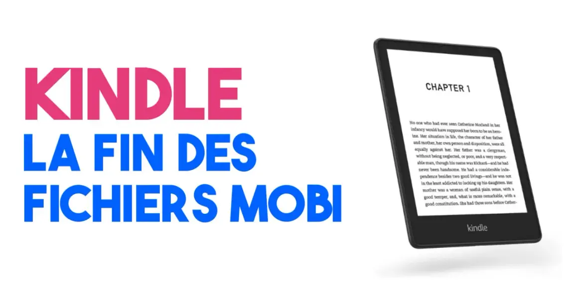 Kindle : la fin des fichiers MOBI. Un appareil électronique affiche un livre, montrant différents formats de livres numériques.