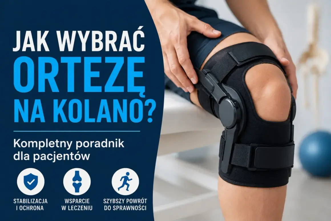 Osoba z ortezą na kolanie, która zapewnia stabilizację i wsparcie. Poradnik "Jak wybrać ortezy na kolano?".