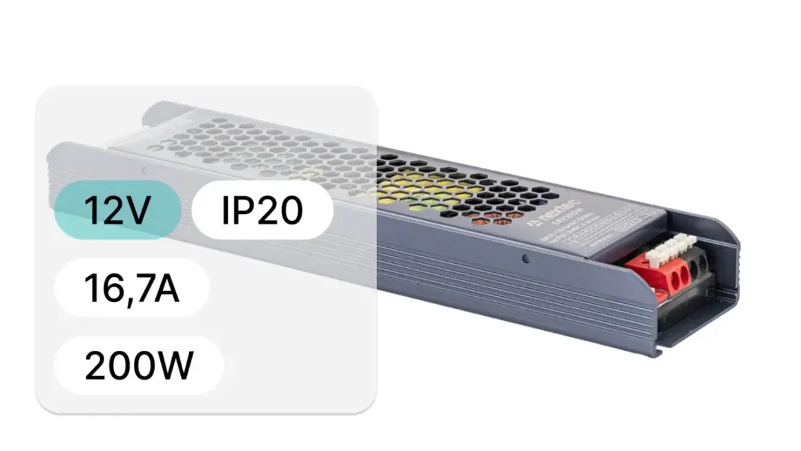 Zasilacz RGB 12V, 16.7A, 200W, IP20. Idealny do oświetlenia LED.