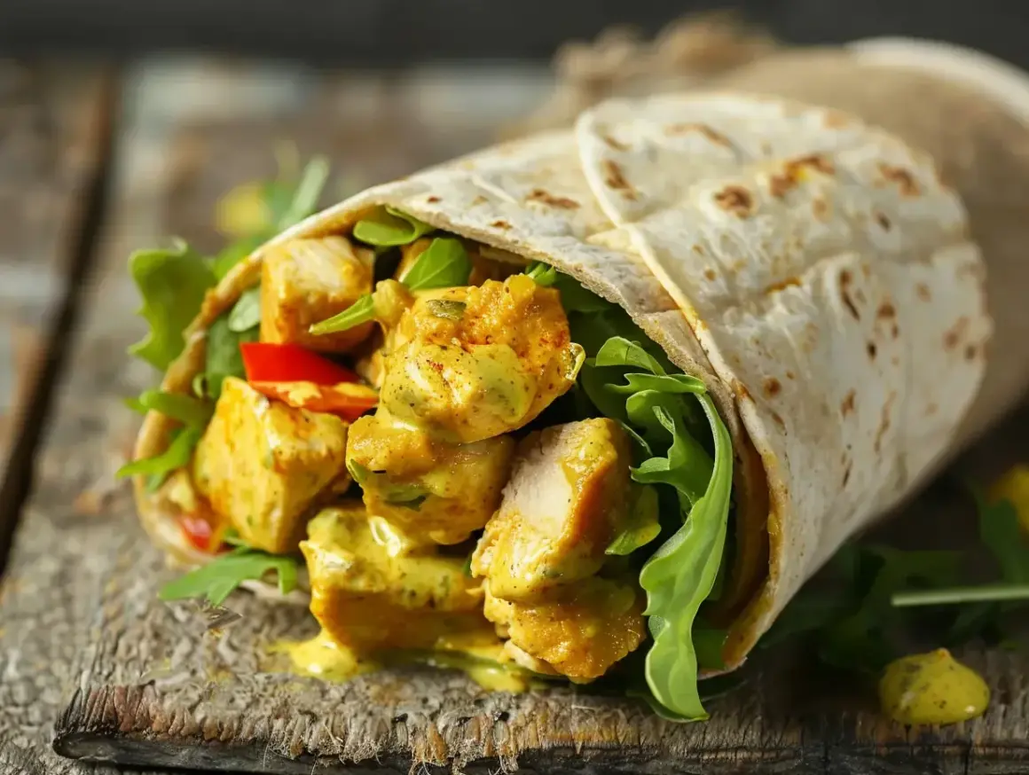 En saftig kycklingwrap med krämig sås och grönsaker. Ett perfekt wraps recept för en snabb och god lunch.