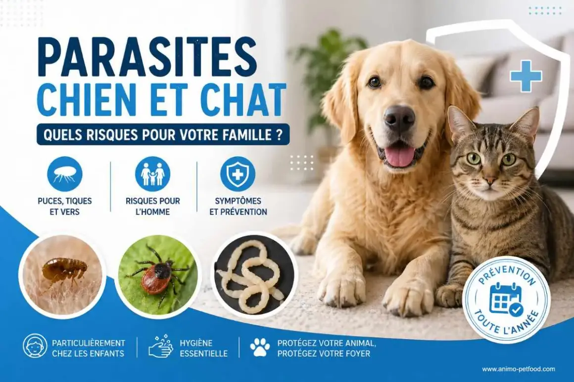 Un chien et un chat posent ensemble, illustrant les risques de parasites pour la famille, y compris le parasite chat homme.