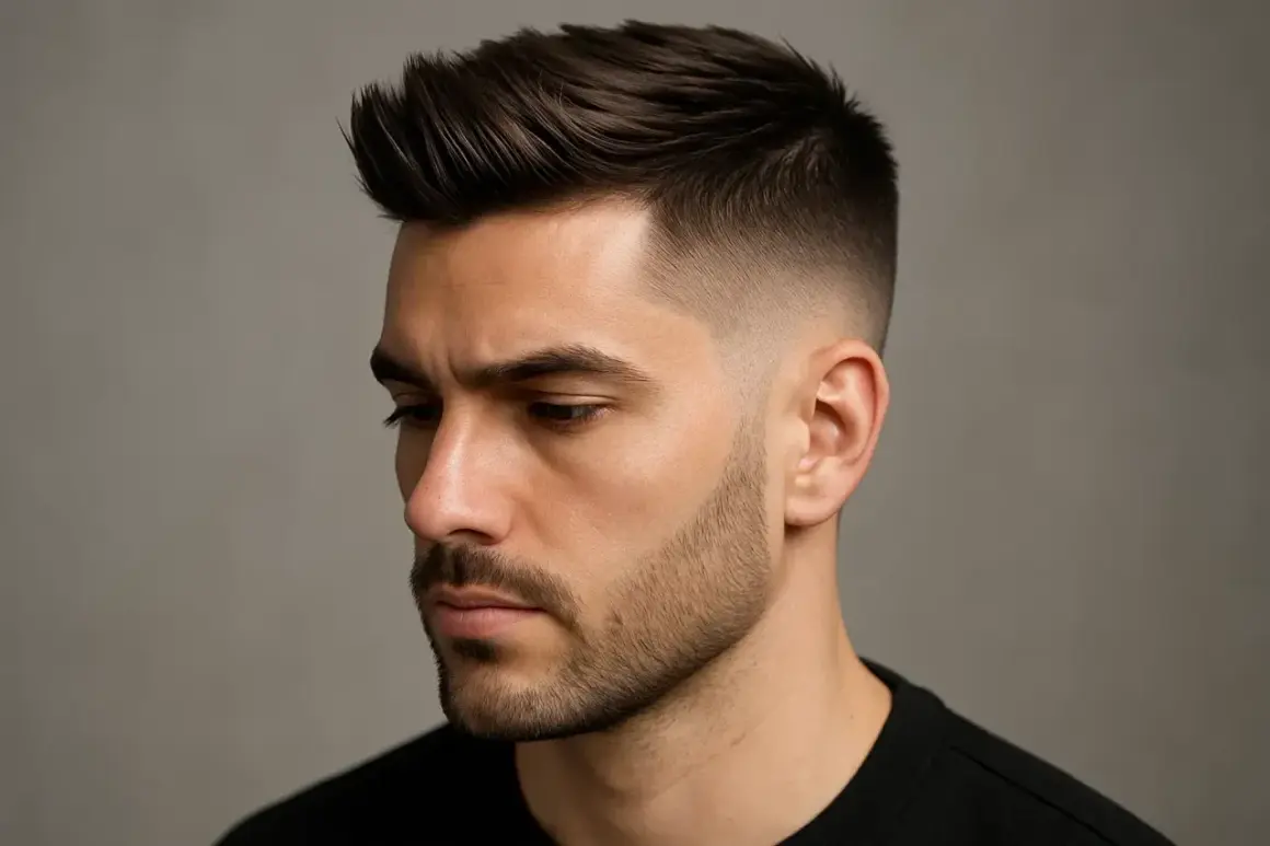 Man med snygg crop haircut och fade.