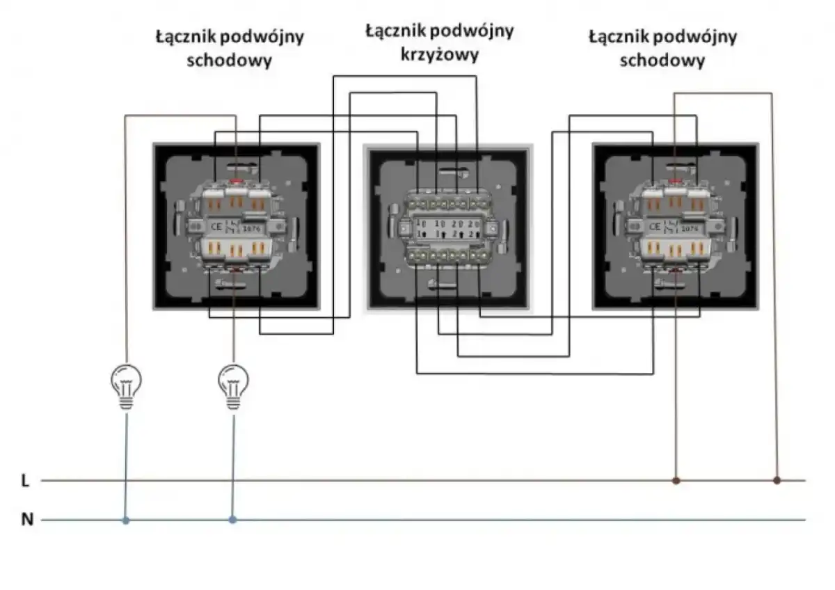 Włącznik schodowy podwójny krzyżowy - Schemat i podłączenie