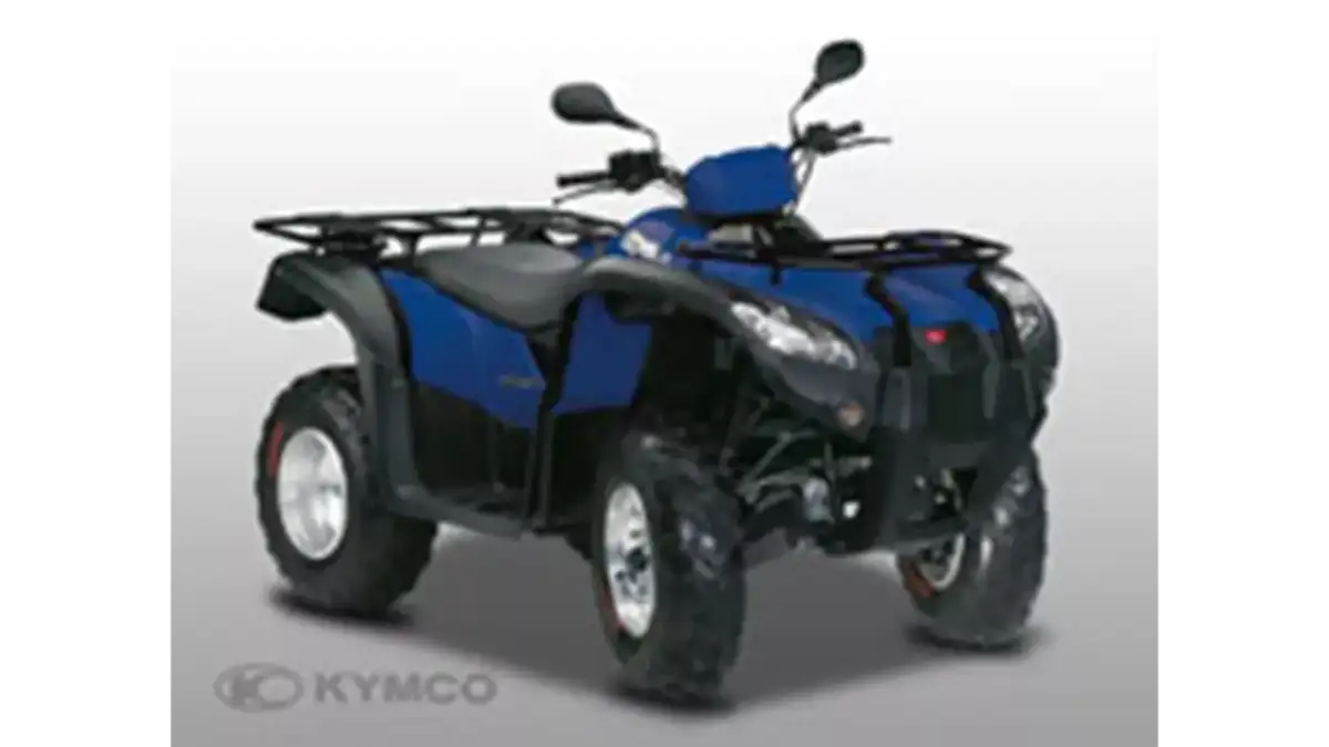 Niebieski quad Kymco z bagażnikami. Dane techniczne Kymco MXU 500.