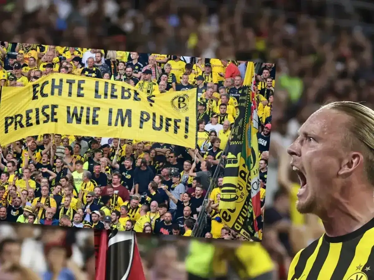 Emocje na meczu Union Berlin – Borussia. Kibice BVB z transparentem "Prawdziwa miłość, ceny jak w burdelu!".
