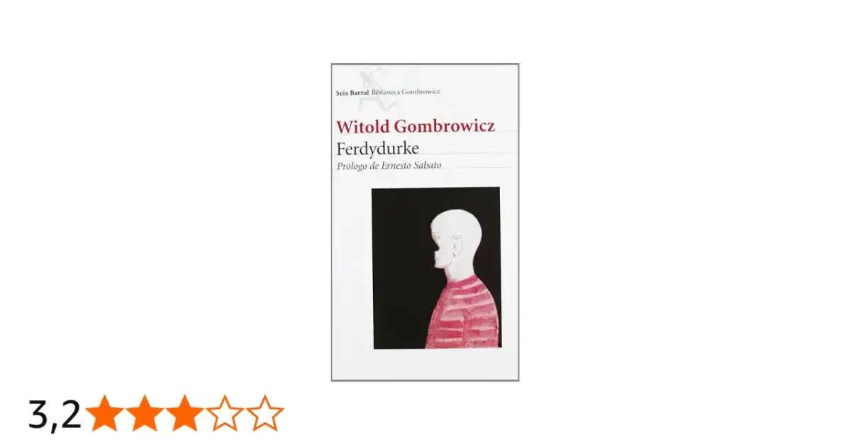 Okładka książki "Ferdydurke" Witolda Gombrowicza. Stylizowana ilustracja przedstawia profil młodej osoby w pasiastej koszulce.
