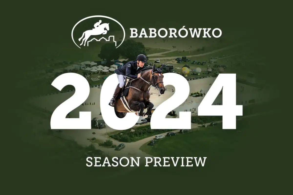 Baborówko zawody konne 2024: sezon w pełni! Skok jeźdźca na koniu nad przeszkodą.