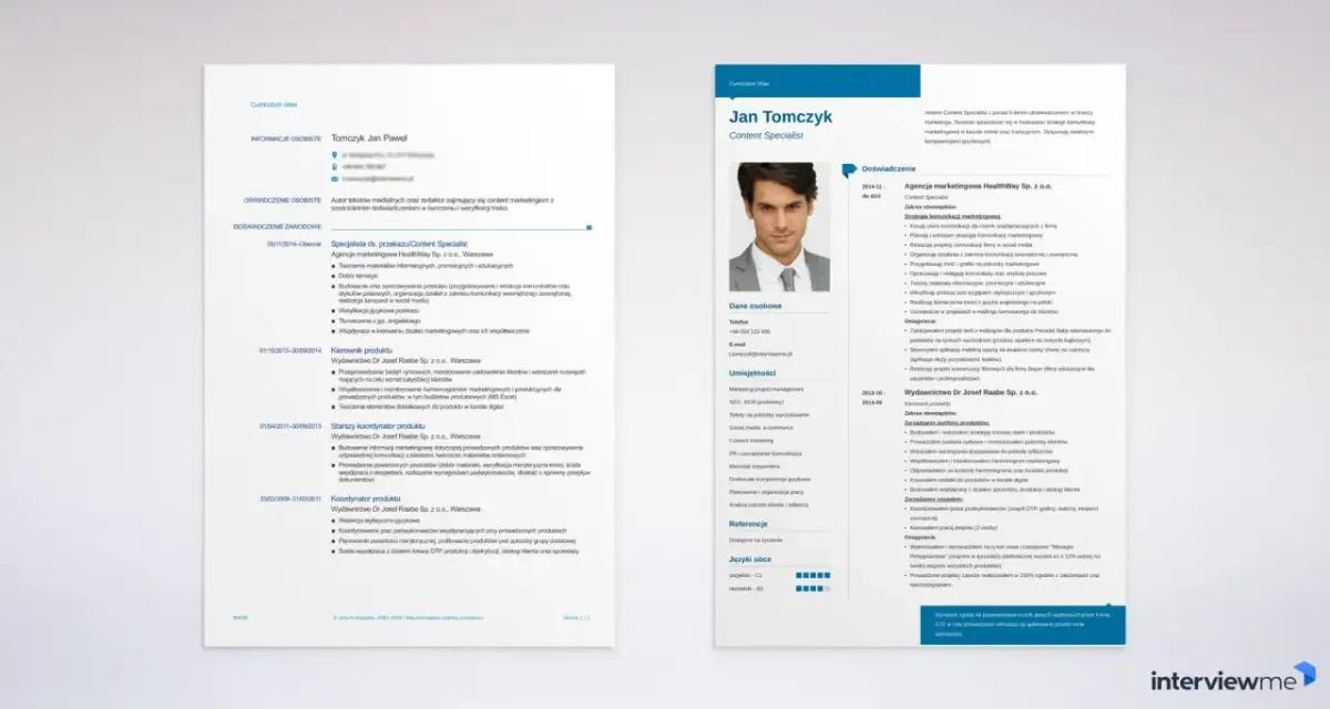 Puste CV do wypełnienia w Wordzie, z danymi Jana Tomczyka, Content Specjalisty.