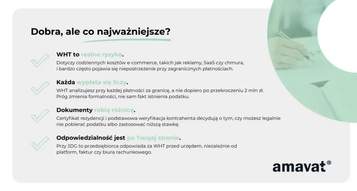Certyfikat rezydencji i weryfikacja kontrahenta to klucz do niższej stawki WHT. Zadbaj o formalności, by uniknąć ryzyka.