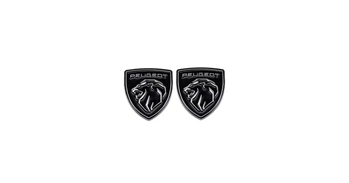Dwa emblematy Peugeot z lwem, idealne jako klej do emblematów samochodowych.