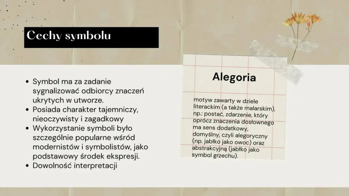 Cechy symbolu i alegoria w literaturze. Symbolizm w literaturze ukrywa znaczenia, a alegoria dodaje głębi.