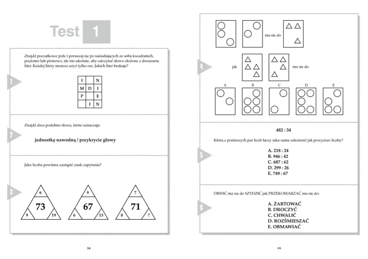 Test 1: zagadka nie do rozwiązania z literami, słowami i liczbami.