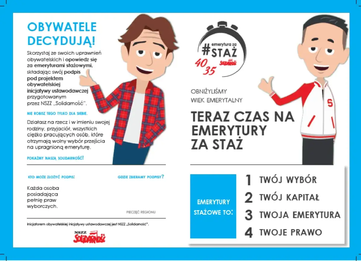 Obywatele decydują! Obniżyliśmy wiek emerytalny. Teraz czas na emerytury za staż.