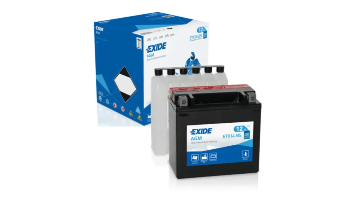 Akumulator samochodowy jaki? Zestaw Exide AGM ETX14-BS 12V 12Ah z elektrolitem. Idealny do motocykli i pojazdów sportowych.