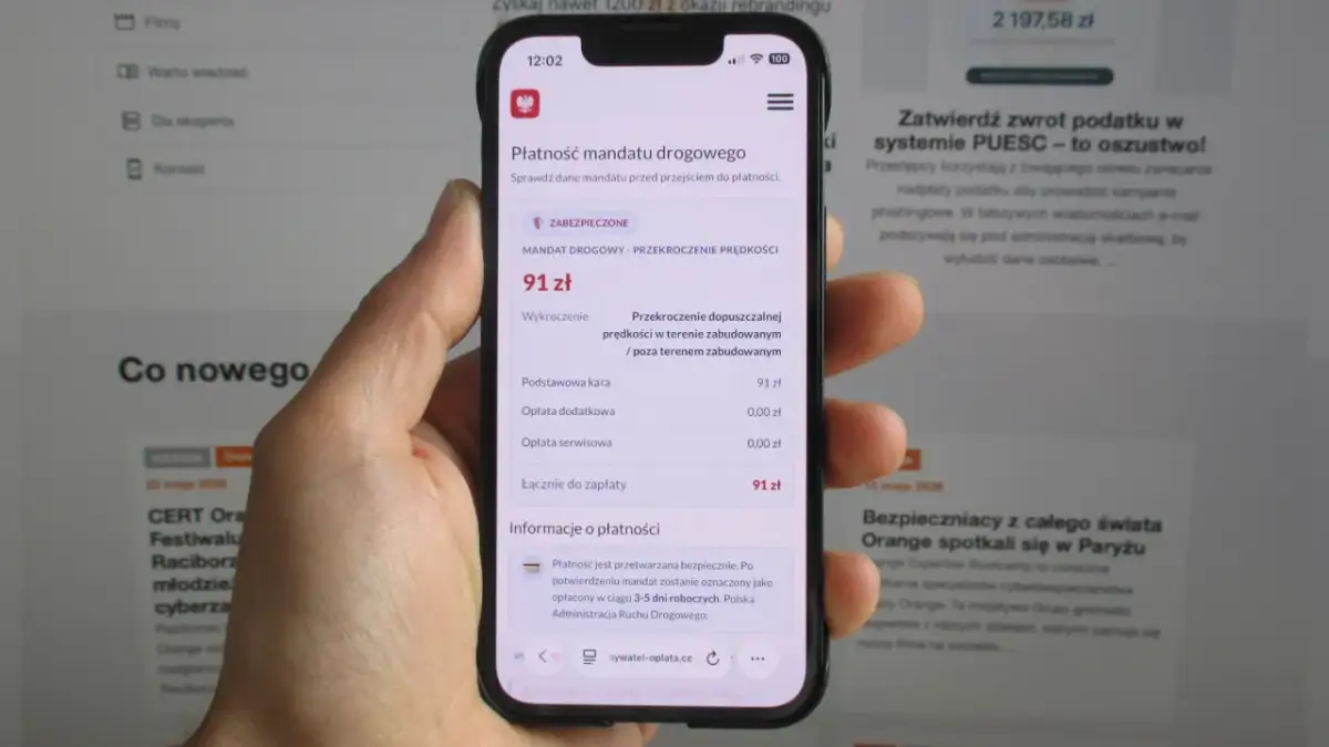 Oszustwo smishing! Fałszywa strona do zapłaty mandatu drogowego. Uważaj na podejrzane linki i nie podawaj danych.