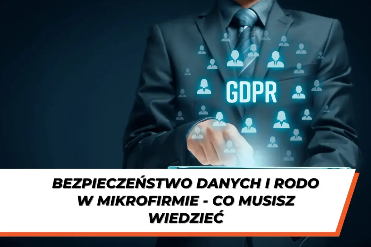 Biznesmen dotyka ekranu z napisem GDPR, symbolizującym bezpieczeństwo danych i ustawę RODO.