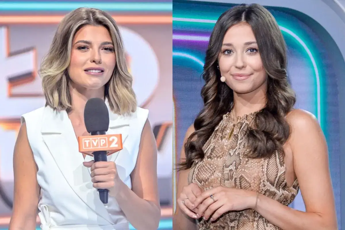 Dwie prezenterki telewizyjne, jedna z mikrofonem TVP 2.